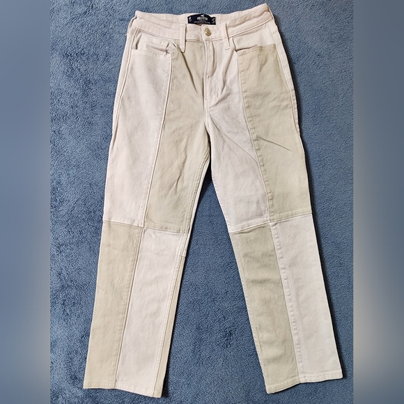 Hollister Denim - Hollister 27x27 Jeans High Rise Patchwork Vintage Straight Stretch White Beige